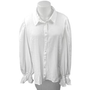 NEW ASOS White Ruffle Long Sleeve Collared Button Down Shirt Blouse Top Size 22